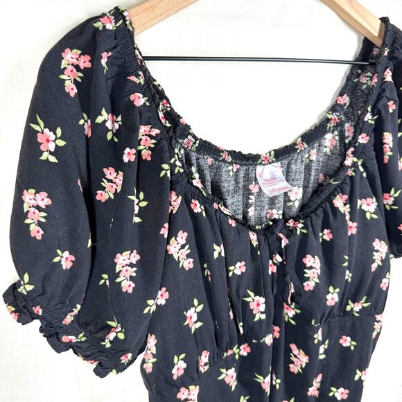 Floral Peasant Top Junior's XXL Puff Sleeve Whimsigoth Fairy Femme Grunge - Picture 2 of 8